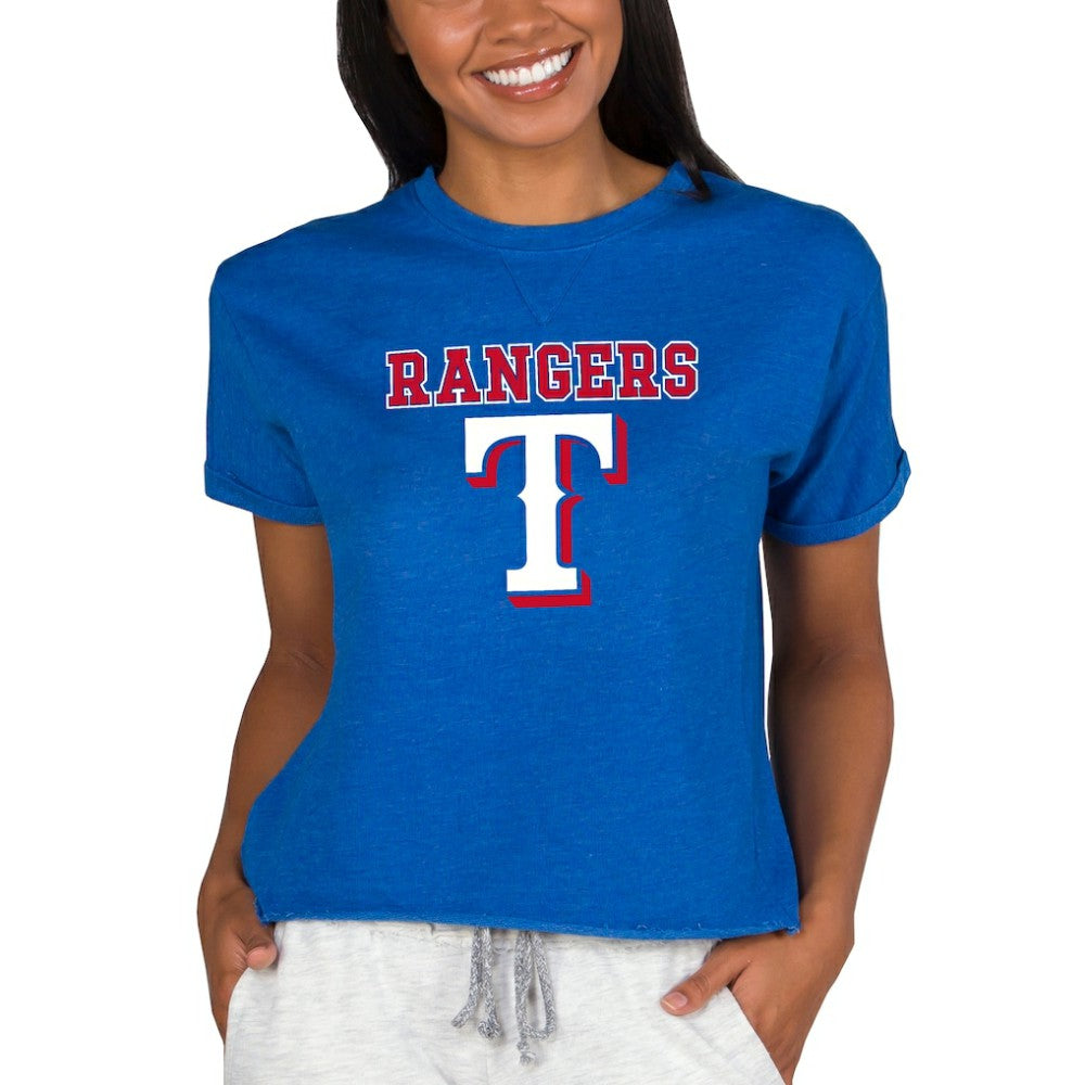 Texas Rangers Concepts Sport Women's Tri-Blend Mainstream Terry Short Sleeve Sweatshirt Top - Royal Sweatshirts