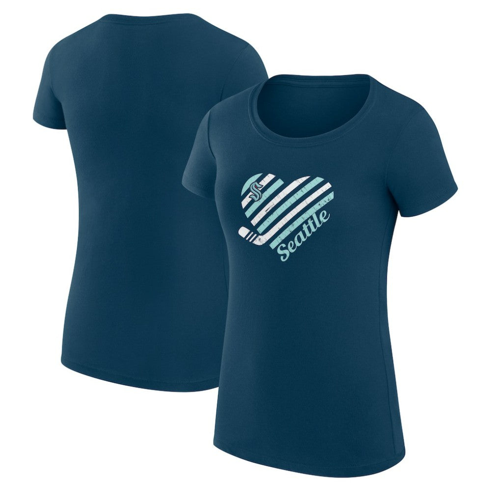 NHL Seattle Kraken G-III 4Her by Carl Banks Women's Super-Slim Fit Lightweight Heart T-Shirt - Navy