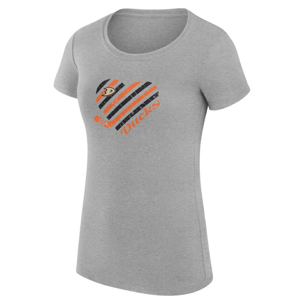 NHL Anaheim Ducks G-III 4Her by Carl Banks Women's Super-Slim Fit Lightweight Heart T-Shirt - Heather Gray