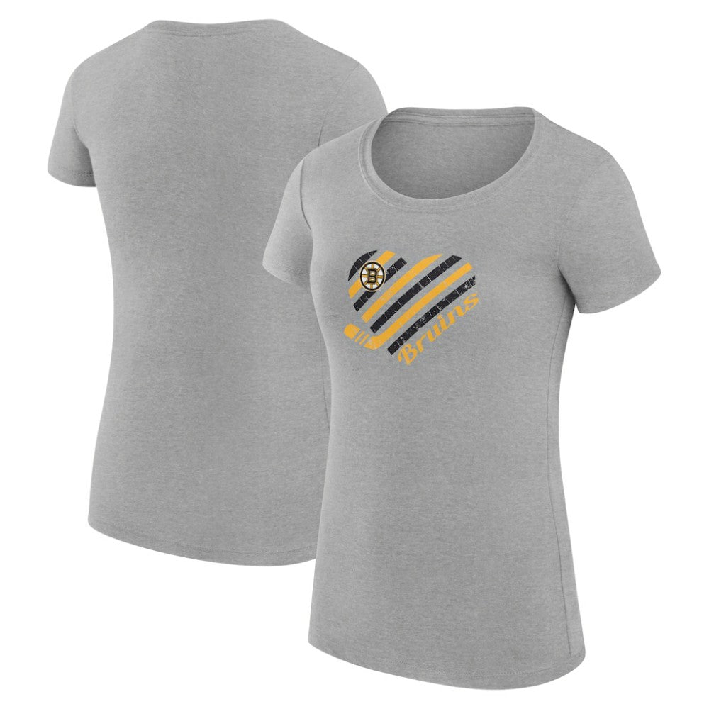 NHL Boston Bruins G-III 4Her by Carl Banks Women's Super-Slim Fit Lightweight Heart T-Shirt - Heather Gray