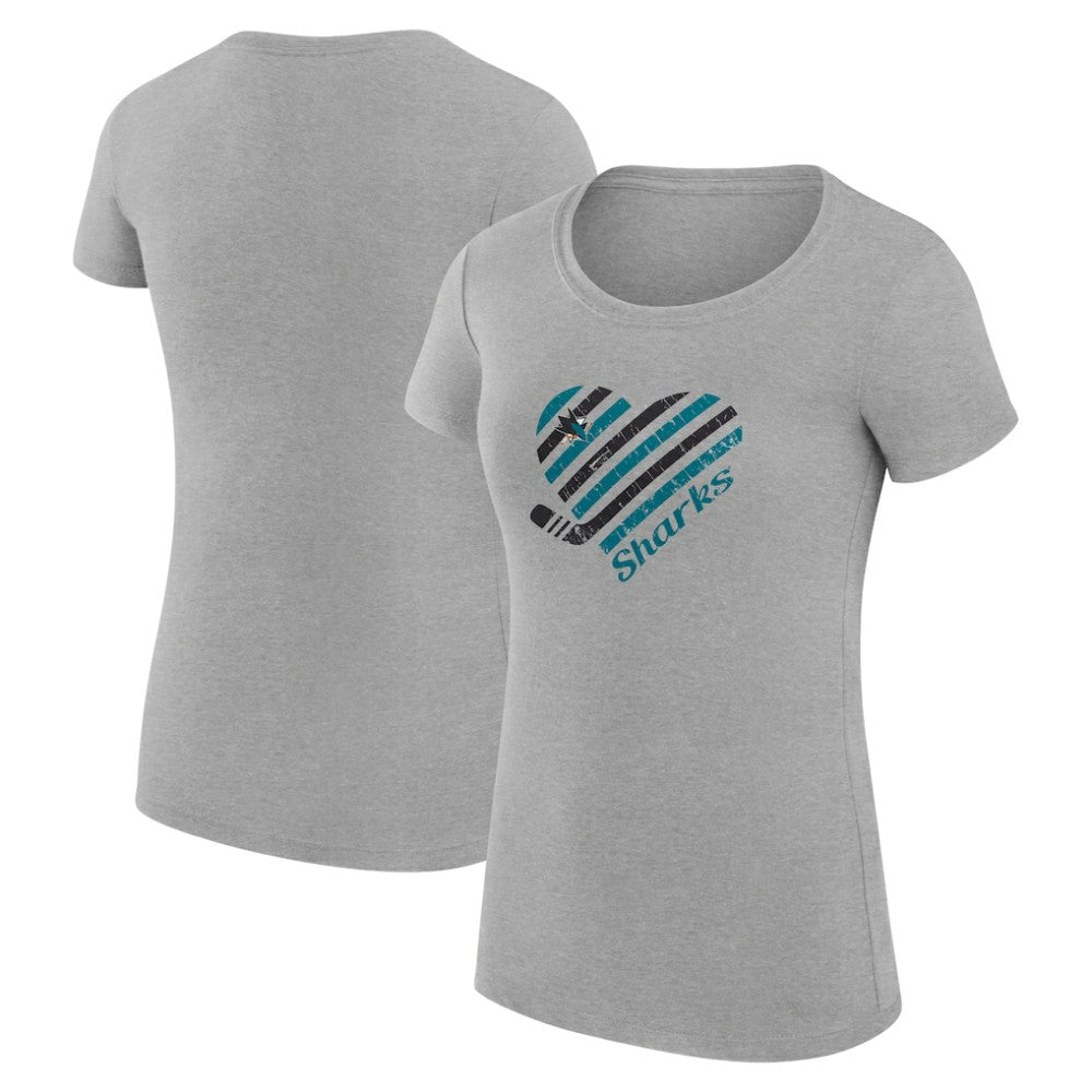 NHL San Jose Sharks G-III 4Her by Carl Banks Women's Super-Slim Fit Lightweight Heart T-Shirt - Heather Gray