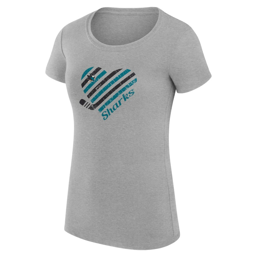 NHL San Jose Sharks G-III 4Her by Carl Banks Women's Super-Slim Fit Lightweight Heart T-Shirt - Heather Gray