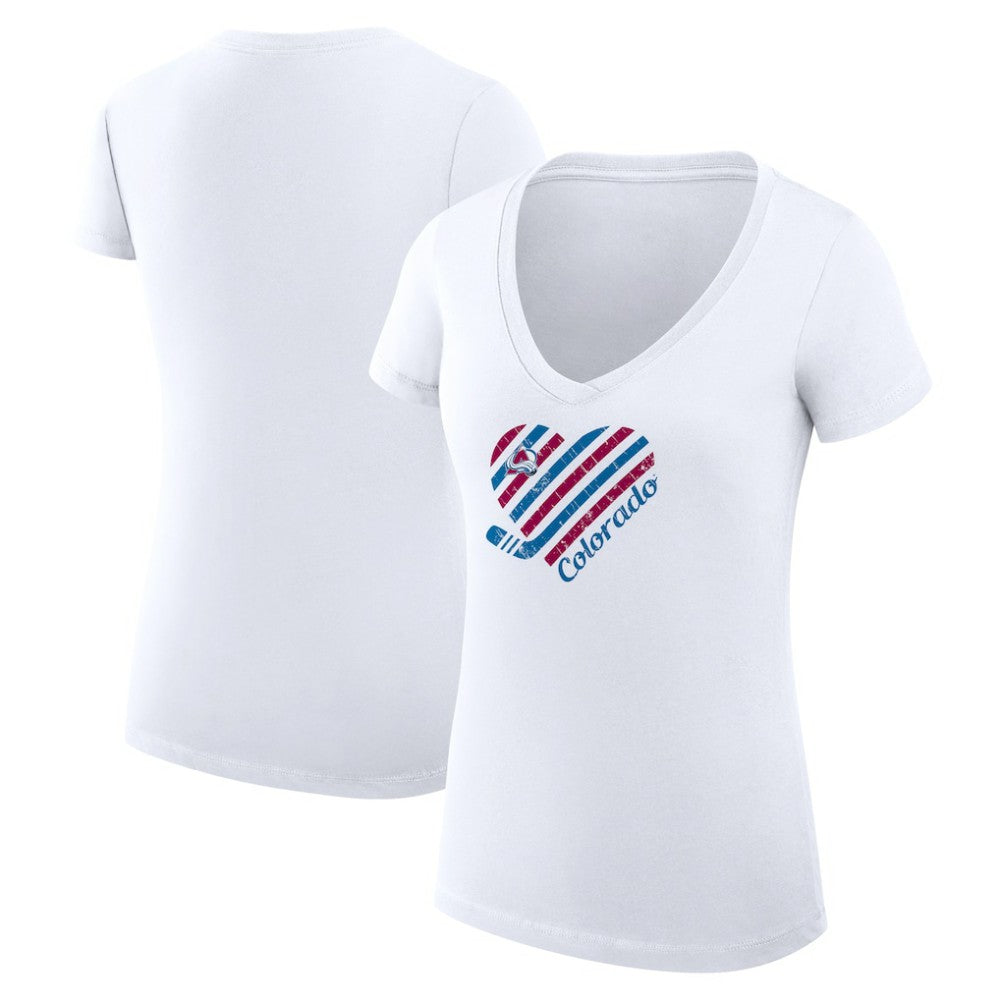 NHL Colorado Avalanche G-III 4Her by Carl Banks Women's Super-Slim Fit Lightweight Heart V-Neck T-Shirt - White