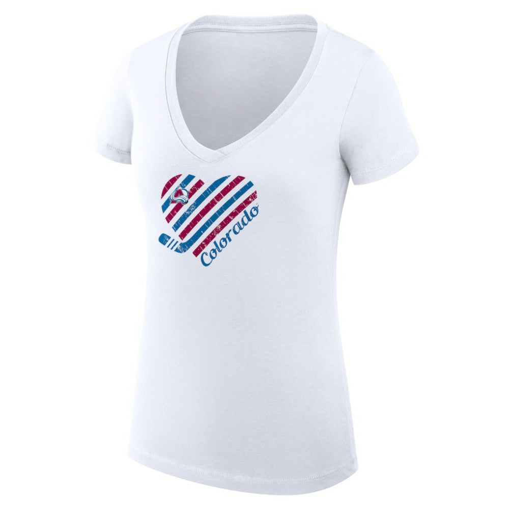 NHL Colorado Avalanche G-III 4Her by Carl Banks Women's Super-Slim Fit Lightweight Heart V-Neck T-Shirt - White