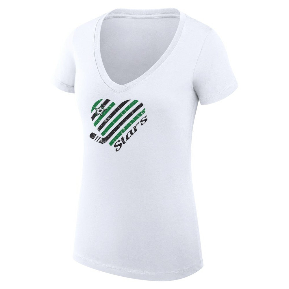 NHL Dallas Stars G-III 4Her by Carl Banks Women's Super-Slim Fit Lightweight Heart V-Neck T-Shirt - White
