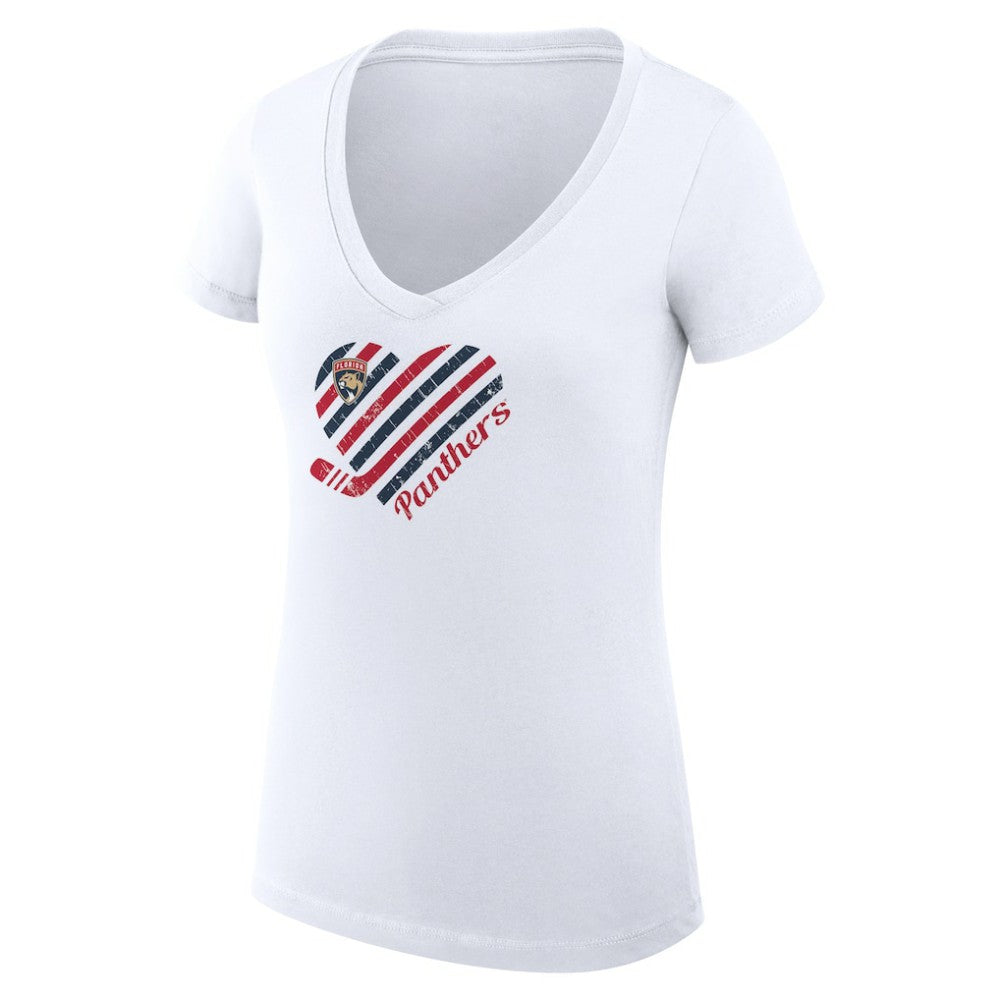 NHL Florida Panthers G-III 4Her by Carl Banks Women's Super-Slim Fit Lightweight Heart V-Neck T-Shirt - White