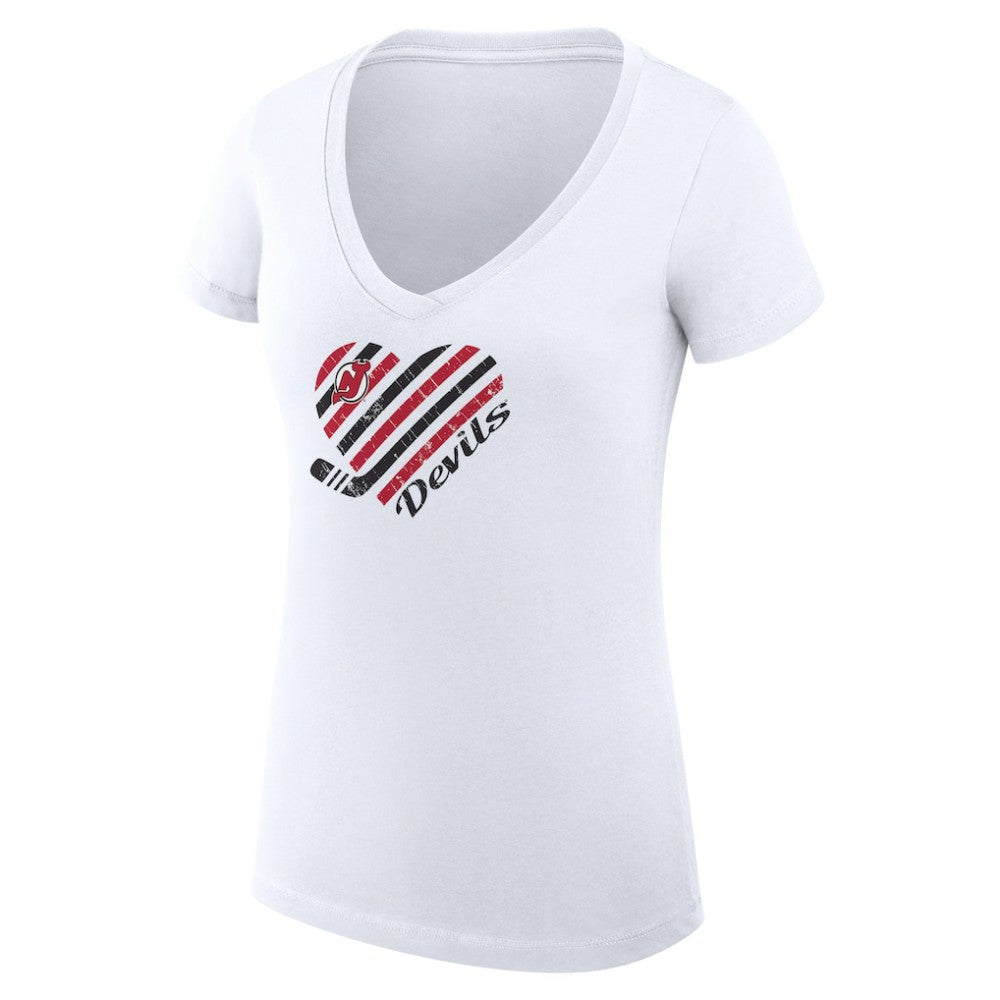 NHL New Jersey Devils G-III 4Her by Carl Banks Women's Super-Slim Fit Lightweight Heart V-Neck T-Shirt - White