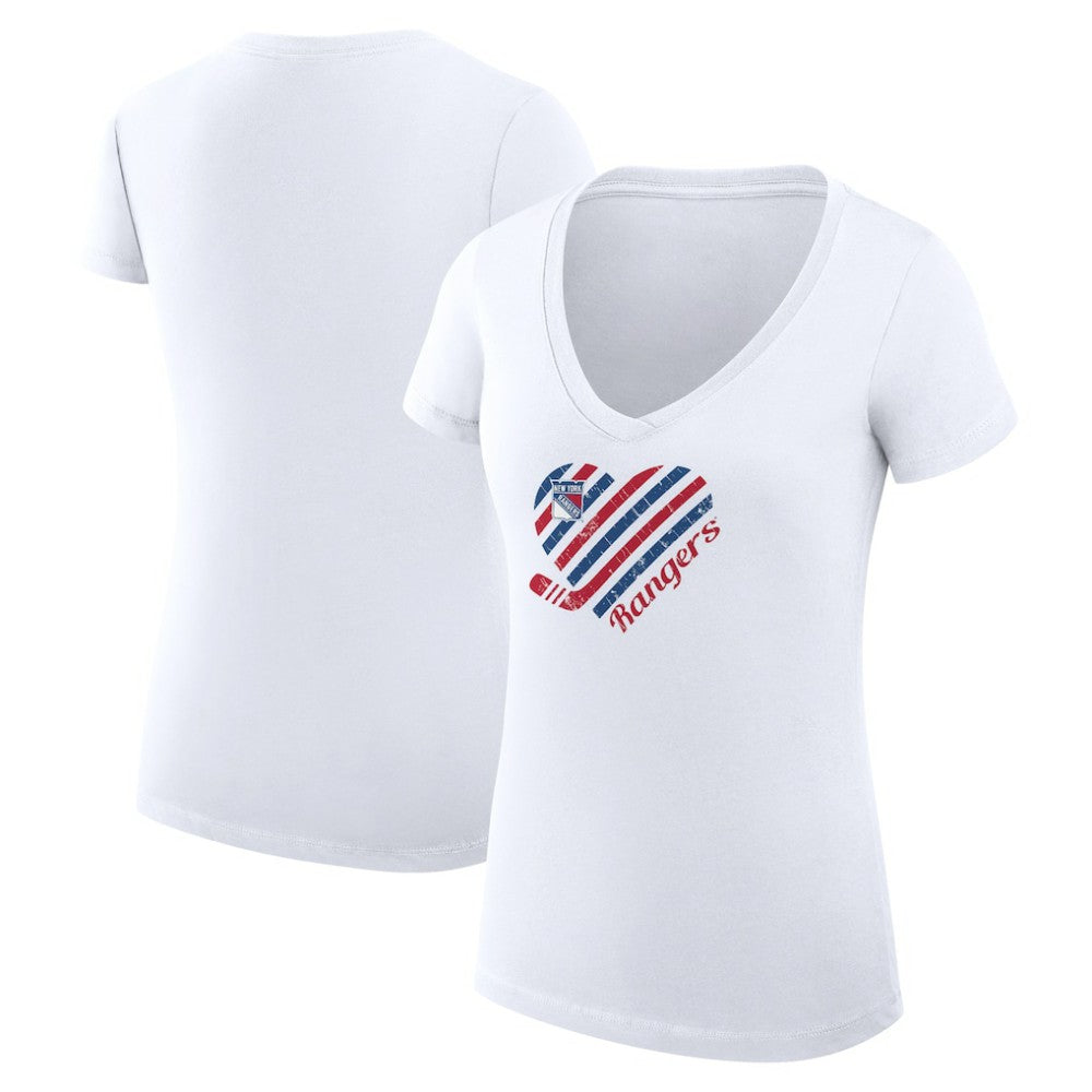 NHL New York Rangers G-III 4Her by Carl Banks Women's Super-Slim Fit Lightweight Heart V-Neck T-Shirt - White