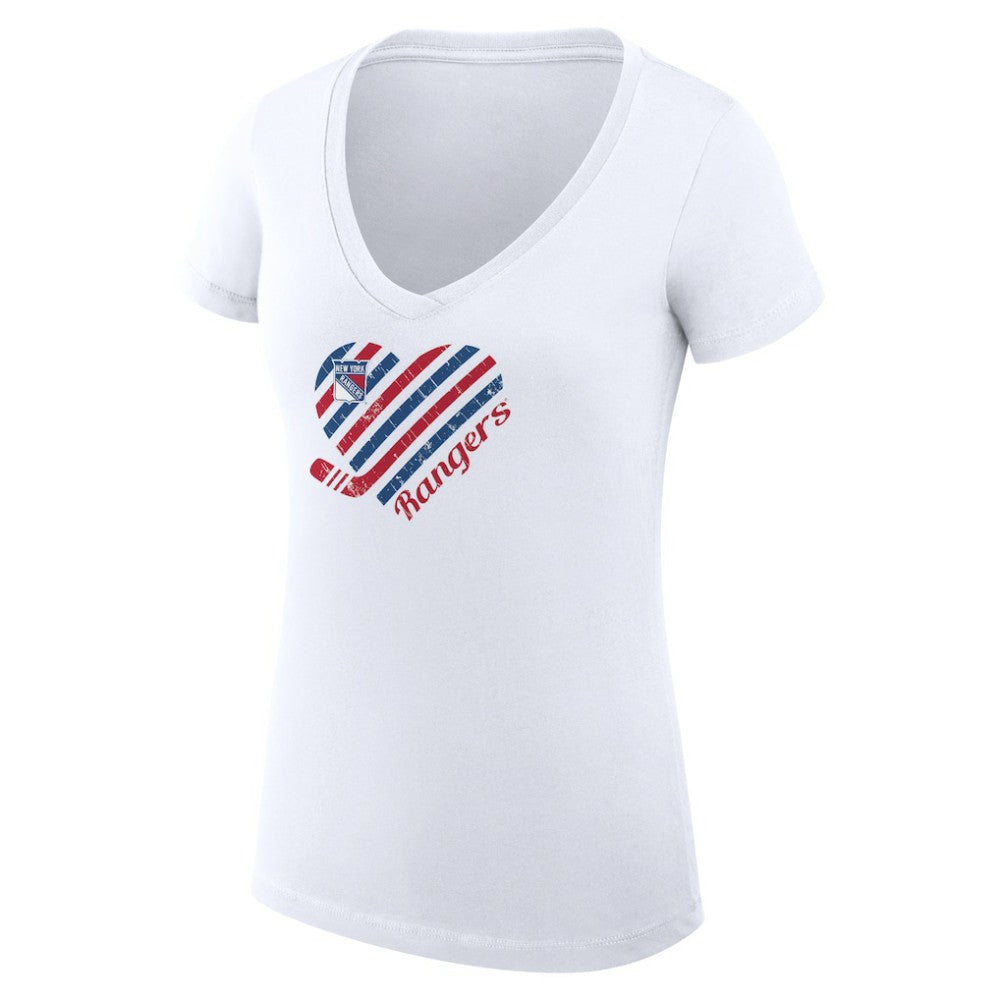 NHL New York Rangers G-III 4Her by Carl Banks Women's Super-Slim Fit Lightweight Heart V-Neck T-Shirt - White