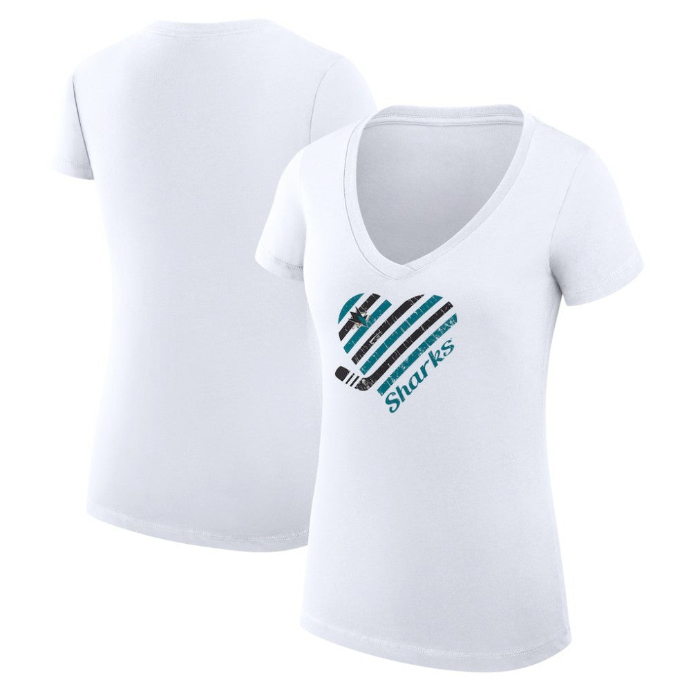 NHL San Jose Sharks G-III 4Her by Carl Banks Women's Super-Slim Fit Lightweight Heart V-Neck T-Shirt - White