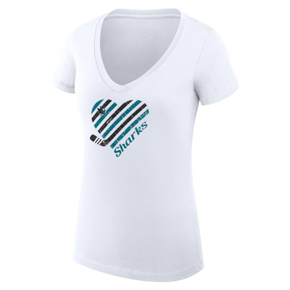 NHL San Jose Sharks G-III 4Her by Carl Banks Women's Super-Slim Fit Lightweight Heart V-Neck T-Shirt - White