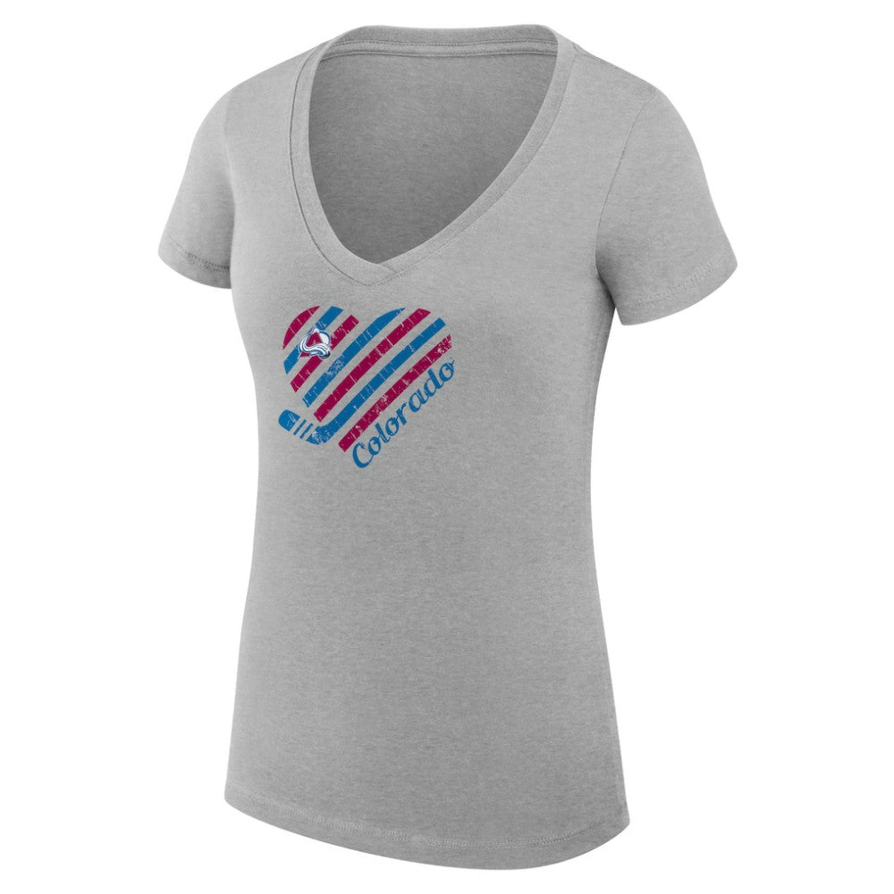NHL Colorado Avalanche G-III 4Her by Carl Banks Women's Super-Slim Fit Lightweight Heart V-Neck T-Shirt - Heather Gray