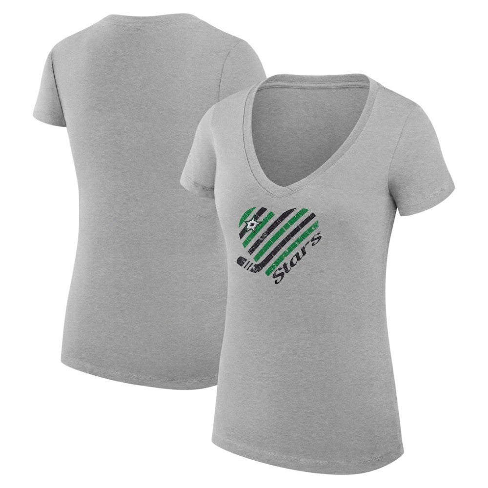 NHL Dallas Stars G-III 4Her by Carl Banks Women's Super-Slim Fit Lightweight Heart V-Neck T-Shirt - Heather Gray