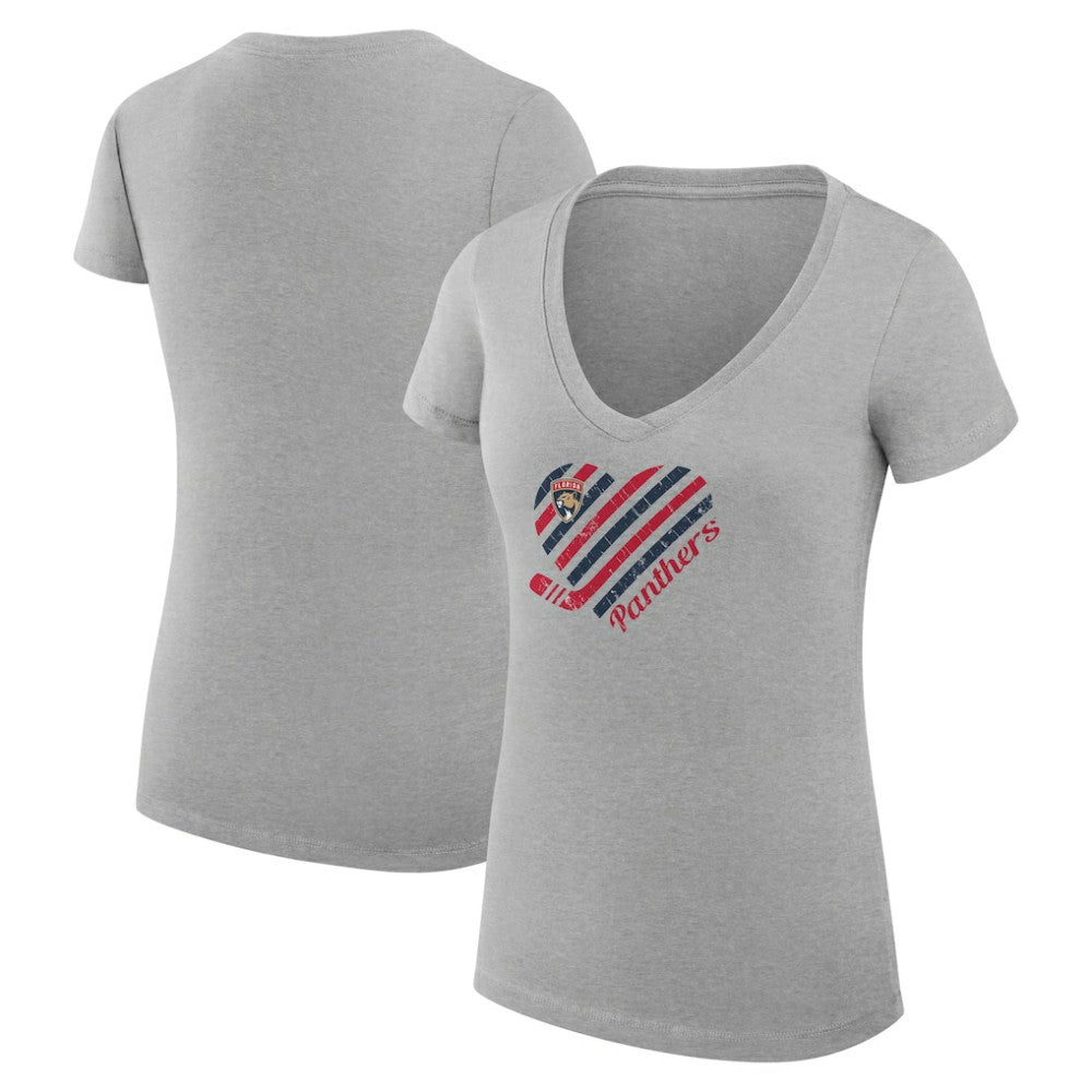 NHL Florida Panthers G-III 4Her by Carl Banks Women's Super-Slim Fit Lightweight Heart V-Neck T-Shirt - Heather Gray