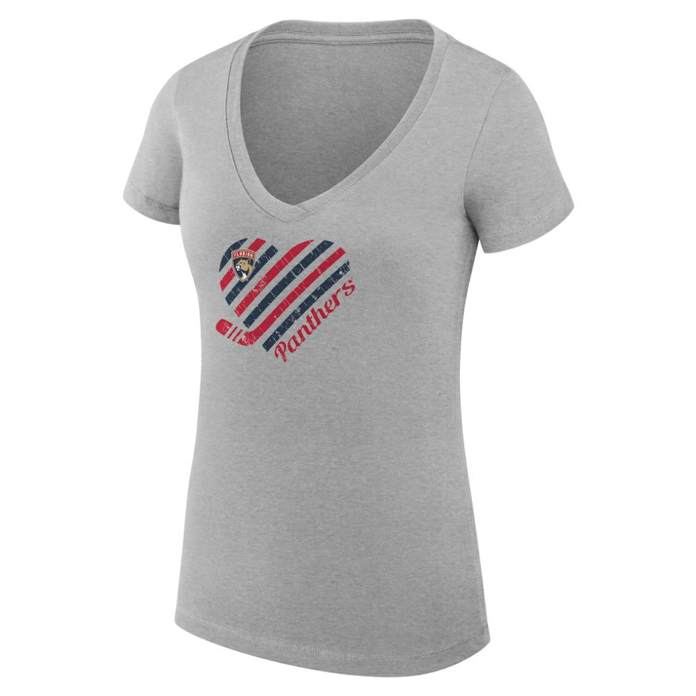 NHL Florida Panthers G-III 4Her by Carl Banks Women's Super-Slim Fit Lightweight Heart V-Neck T-Shirt - Heather Gray
