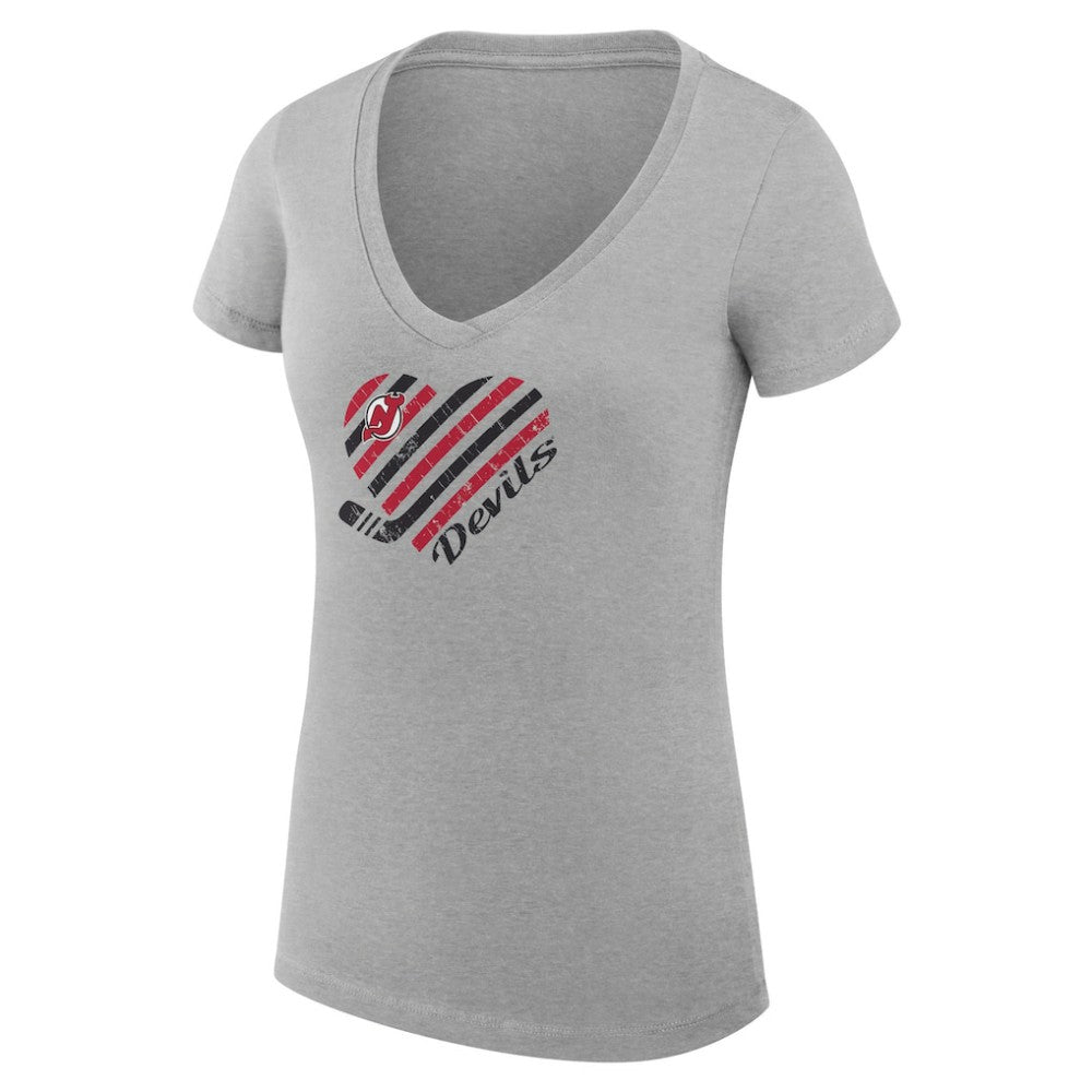 NHL New Jersey Devils G-III 4Her by Carl Banks Women's Super-Slim Fit Lightweight Heart V-Neck T-Shirt - Heather Gray