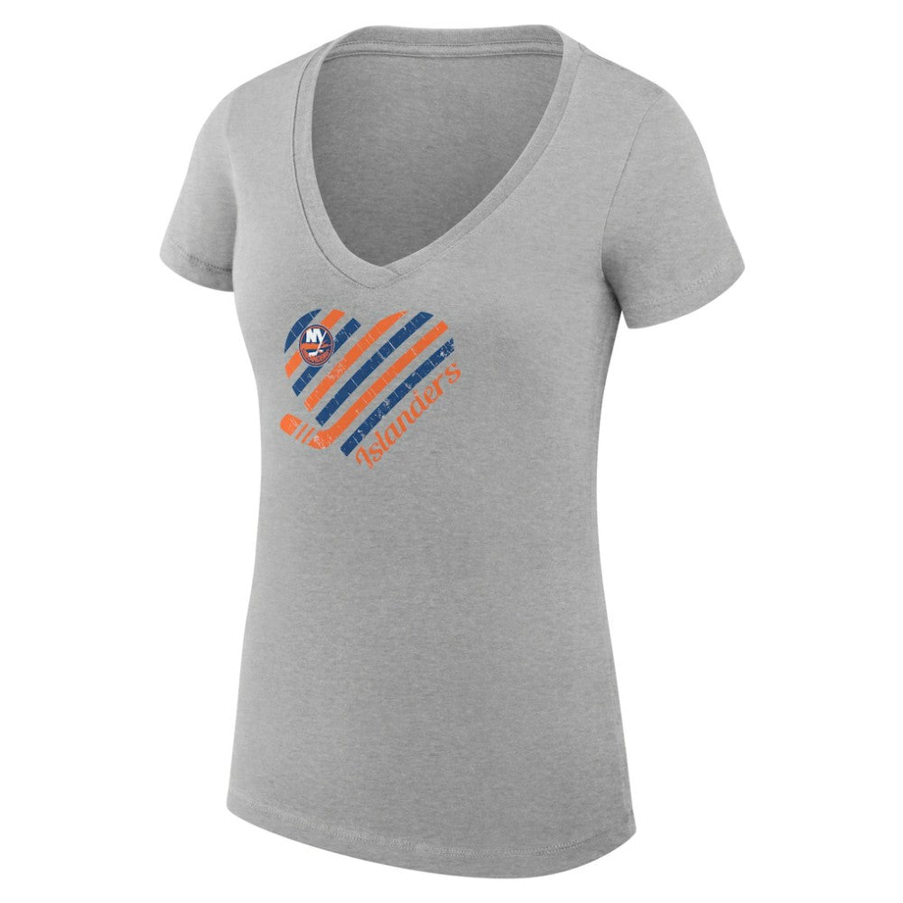NHL New York Islanders G-III 4Her by Carl Banks Women's Super-Slim Fit Lightweight Heart V-Neck T-Shirt - Heather Gray