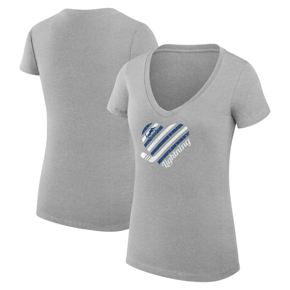 NHL Tampa Bay Lightning G-III 4Her by Carl Banks Women's Super-Slim Fit Lightweight Heart V-Neck T-Shirt - Heather Gray
