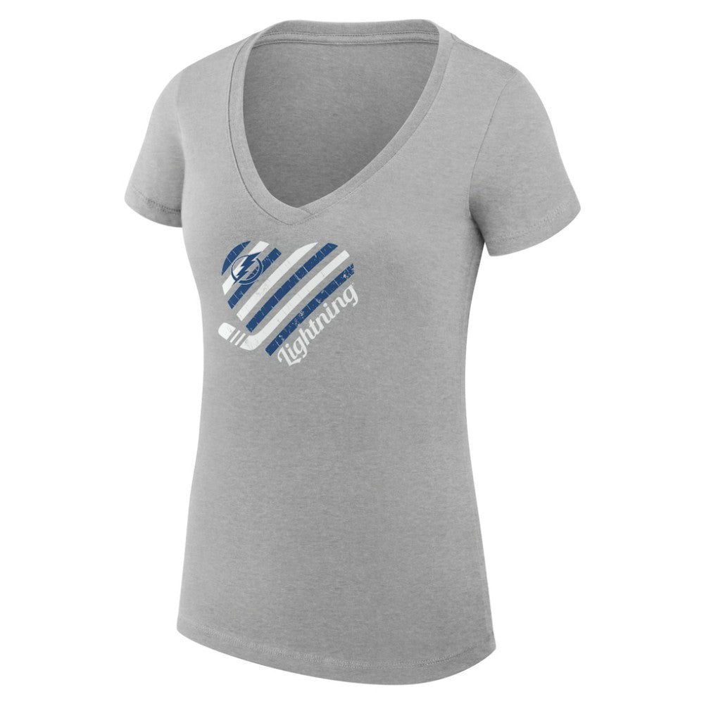 NHL Tampa Bay Lightning G-III 4Her by Carl Banks Women's Super-Slim Fit Lightweight Heart V-Neck T-Shirt - Heather Gray