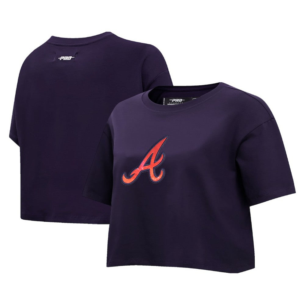 Atlanta Braves Pro Standard Women's Painted Sky Boxy Cropped T-Shirt - Navy T-shirts