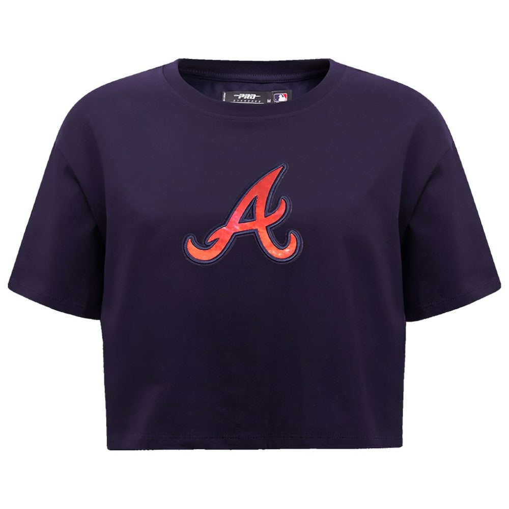 Atlanta Braves Pro Standard Women's Painted Sky Boxy Cropped T-Shirt - Navy T-shirts