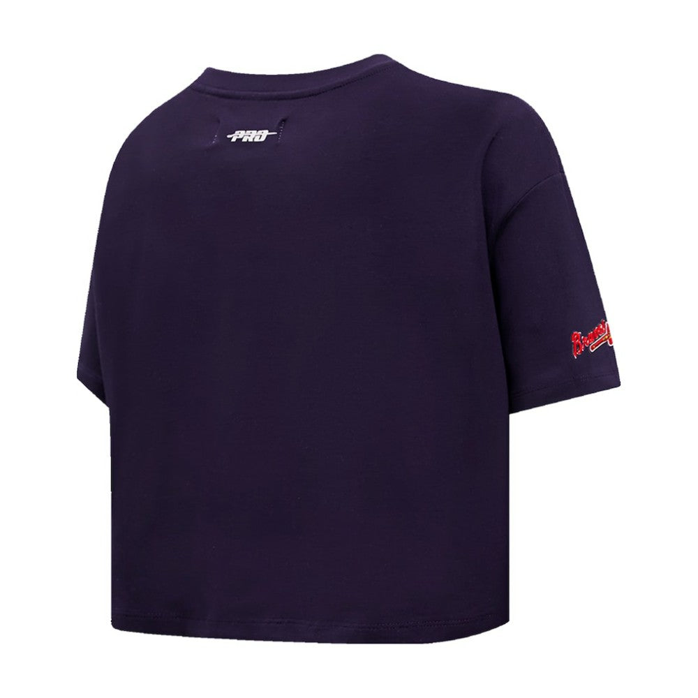 Atlanta Braves Pro Standard Women's Painted Sky Boxy Cropped T-Shirt - Navy T-shirts