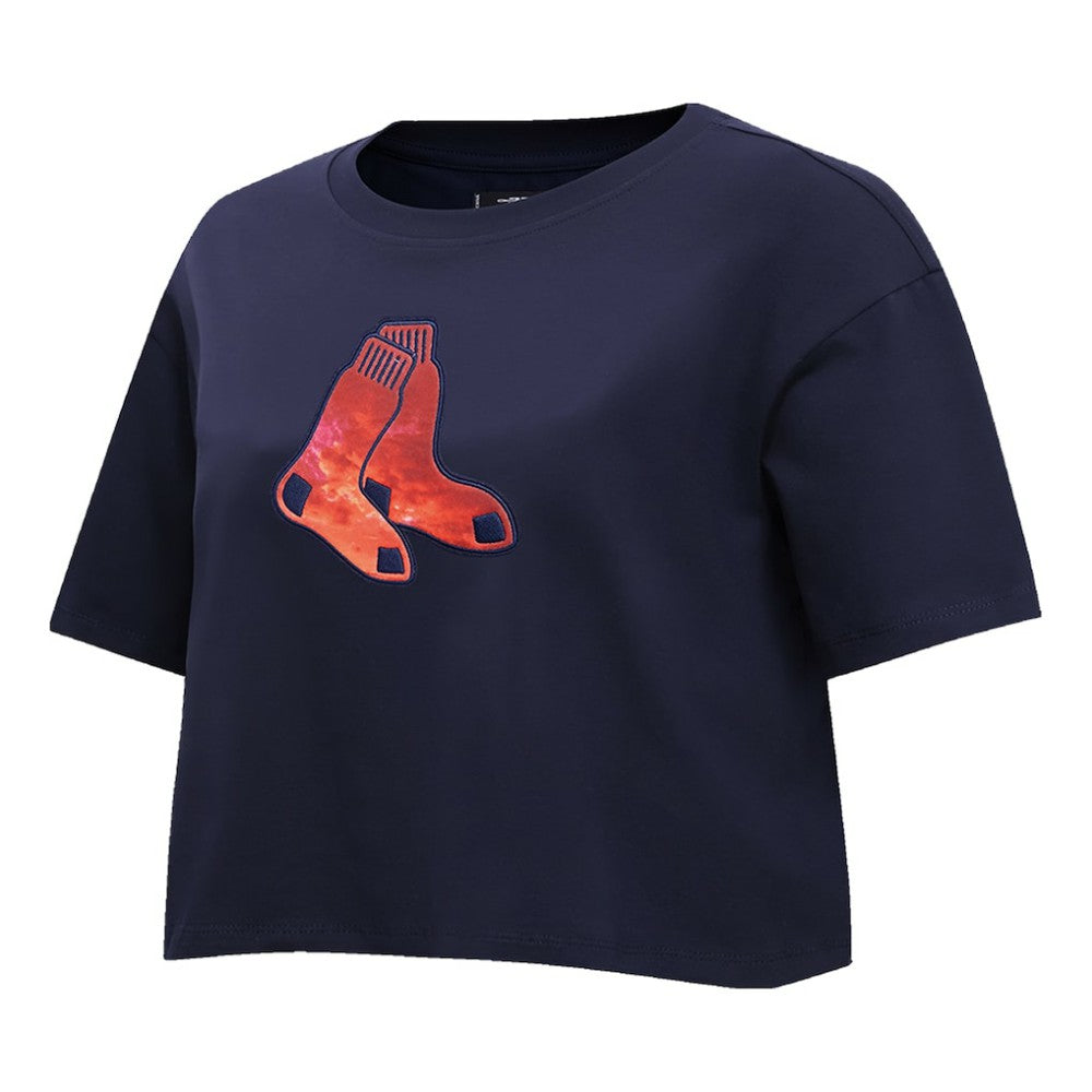 Boston Red Sox Pro Standard Women's Painted Sky Boxy Cropped T-Shirt - Navy T-shirts