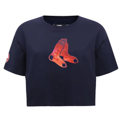 Boston Red Sox Pro Standard Women's Painted Sky Boxy Cropped T-Shirt - Navy T-shirts