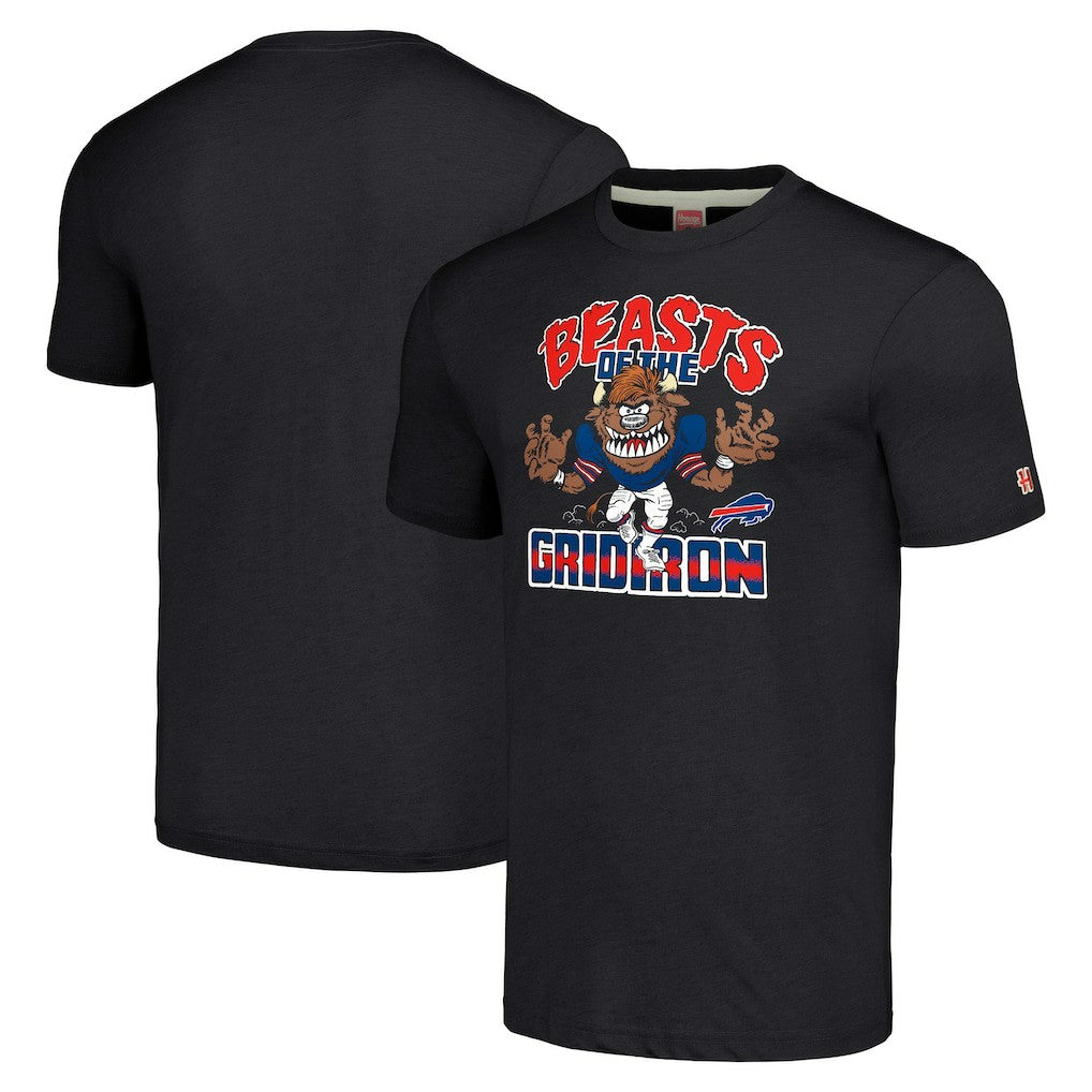 Buffalo Bills Homage Unisex Monsters of the Gridiron Halloween Tri-Blend T-Shirt Charcoal