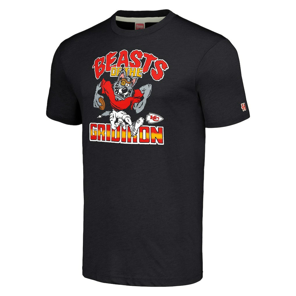 Kansas City Chiefs Homage Unisex Monsters of the Gridiron Halloween Tri-Blend T-Shirt Charcoal