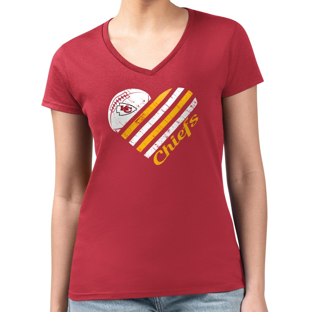 Kansas City Chiefs G-III 4Her by Carl Banks Women's Super-Slim Fit Lightweight Heart Graphic V-Neck T-Shirt Red