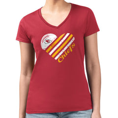 Kansas City Chiefs G-III 4Her by Carl Banks Women's Super-Slim Fit Lightweight Heart Graphic V-Neck T-Shirt Red
