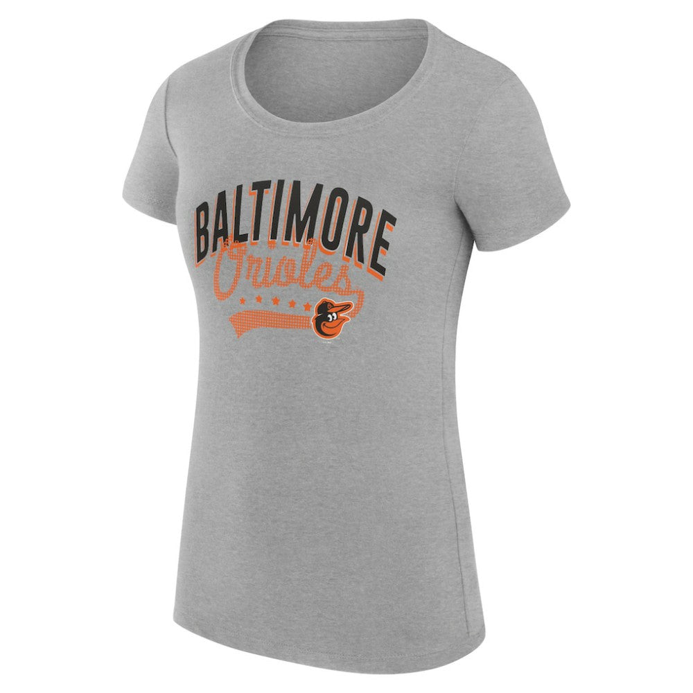 Baltimore Orioles G-III 4Her by Carl Banks Women's Super-Slim Fit Lightweight Filigree Team T-Shirt - Heather Gray T-shirts