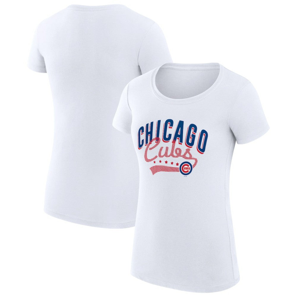 Chicago Cubs G-III 4Her by Carl Banks Women's Super-Slim Fit Lightweight Filigree Team T-Shirt - White T-shirts