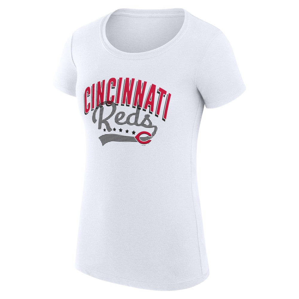 Cincinnati Reds G-III 4Her by Carl Banks Women's Super-Slim Fit Lightweight Filigree Team T-Shirt - White T-shirts
