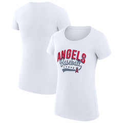 Los Angeles Angels G-III 4Her by Carl Banks Women's Super-Slim Fit Lightweight Filigree Team T-Shirt - White T-shirts