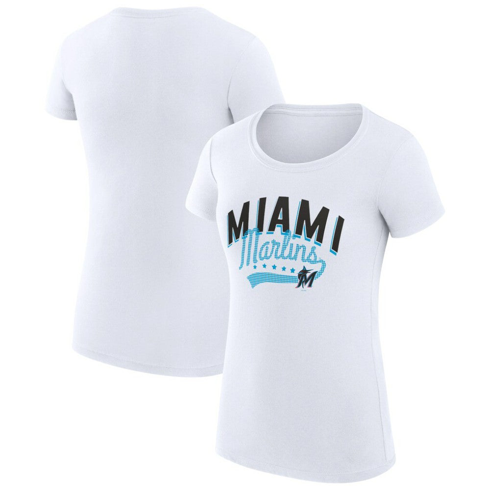 Miami Marlins G-III 4Her by Carl Banks Women's Super-Slim Fit Lightweight Filigree Team T-Shirt - White T-shirts