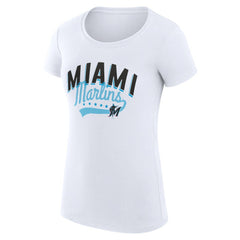 Miami Marlins G-III 4Her by Carl Banks Women's Super-Slim Fit Lightweight Filigree Team T-Shirt - White T-shirts