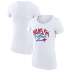 Philadelphia Phillies G-III 4Her by Carl Banks Women's Super-Slim Fit Lightweight Filigree Team T-Shirt - White T-shirts