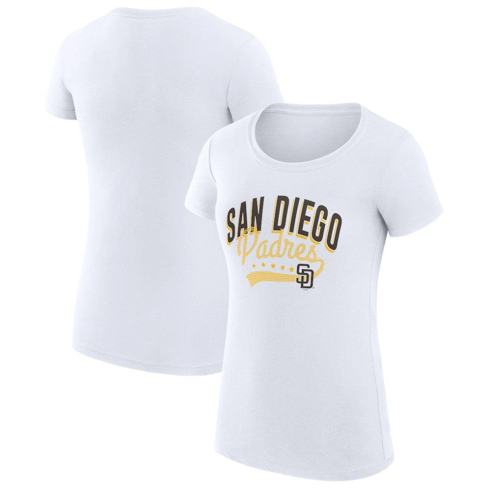 San Diego Padres G-III 4Her by Carl Banks Women's Super-Slim Fit Lightweight Filigree Team T-Shirt - White T-shirts