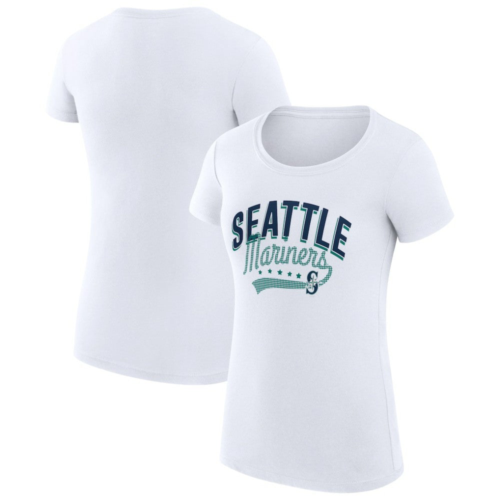 Seattle Mariners G-III 4Her by Carl Banks Women's Super-Slim Fit Lightweight Filigree Team T-Shirt - White T-shirts