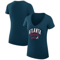 Atlanta Braves G-III 4Her by Carl Banks Women's Super-Slim Fit Lightweight Filigree Team V-Neck T-Shirt - Navy T-shirts