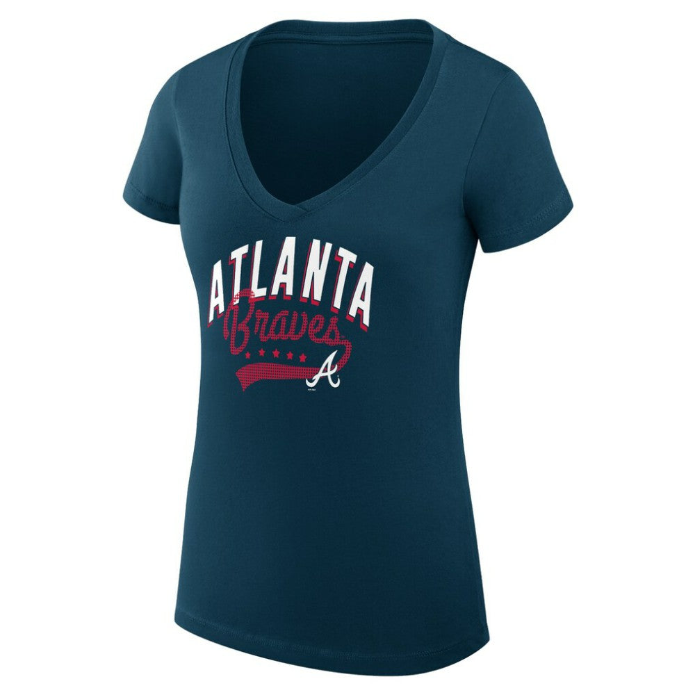 Atlanta Braves G-III 4Her by Carl Banks Women's Super-Slim Fit Lightweight Filigree Team V-Neck T-Shirt - Navy T-shirts