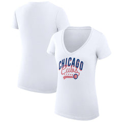 Chicago Cubs G-III 4Her by Carl Banks Women's Super-Slim Fit Lightweight Filigree Team V-Neck T-Shirt - White T-shirts