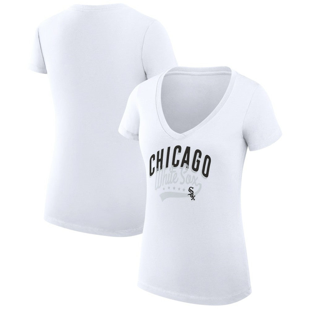 Chicago White Sox G-III 4Her by Carl Banks Women's Super-Slim Fit Lightweight Filigree Team V-Neck T-Shirt - White T-shirts