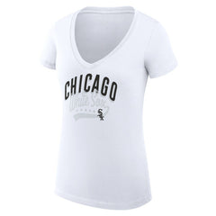 Chicago White Sox G-III 4Her by Carl Banks Women's Super-Slim Fit Lightweight Filigree Team V-Neck T-Shirt - White T-shirts