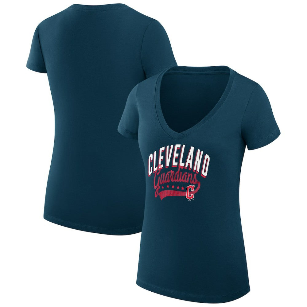 Cleveland Guardians G-III 4Her by Carl Banks Women's Super-Slim Fit Lightweight Filigree Team V-Neck T-Shirt - Navy T-shirts