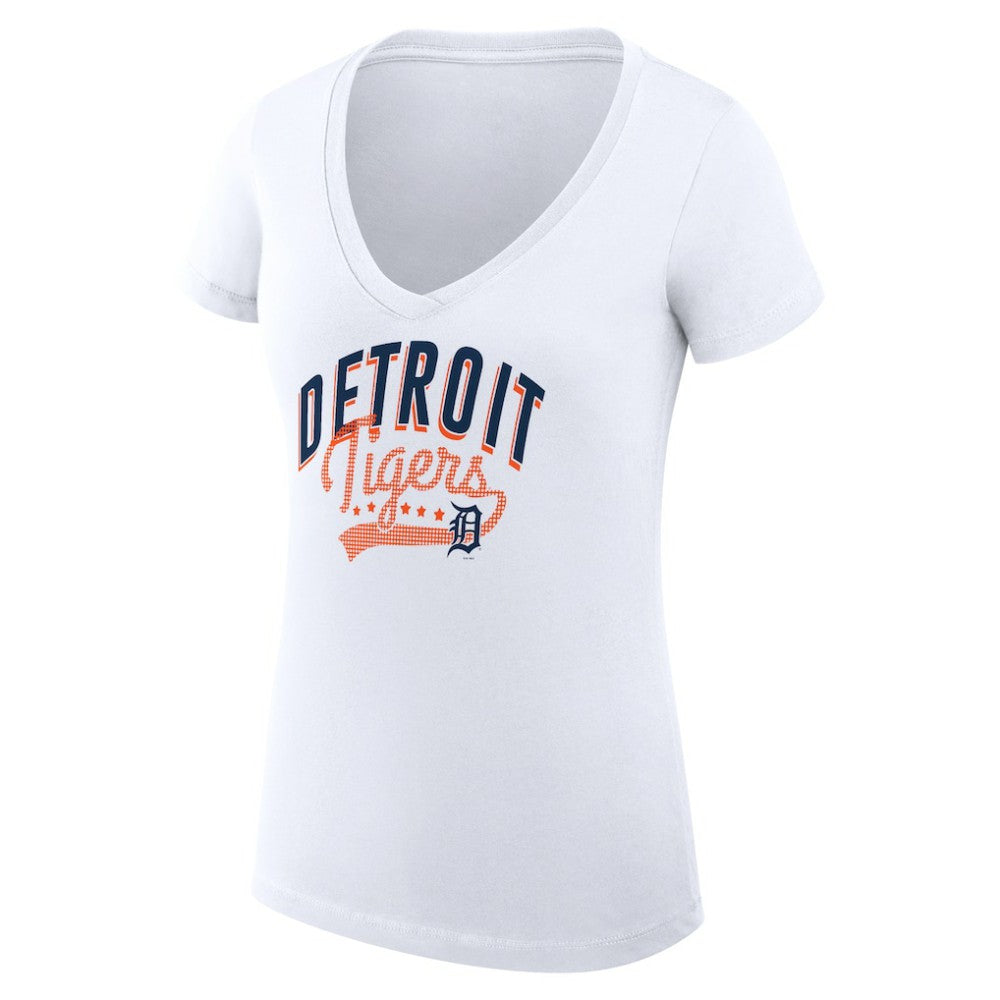 Detroit Tigers G-III 4Her by Carl Banks Women's Super-Slim Fit Lightweight Filigree Team V-Neck T-Shirt - White T-shirts