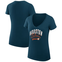 Houston Astros G-III 4Her by Carl Banks Women's Super-Slim Fit Lightweight Filigree Team V-Neck T-Shirt - Navy T-shirts