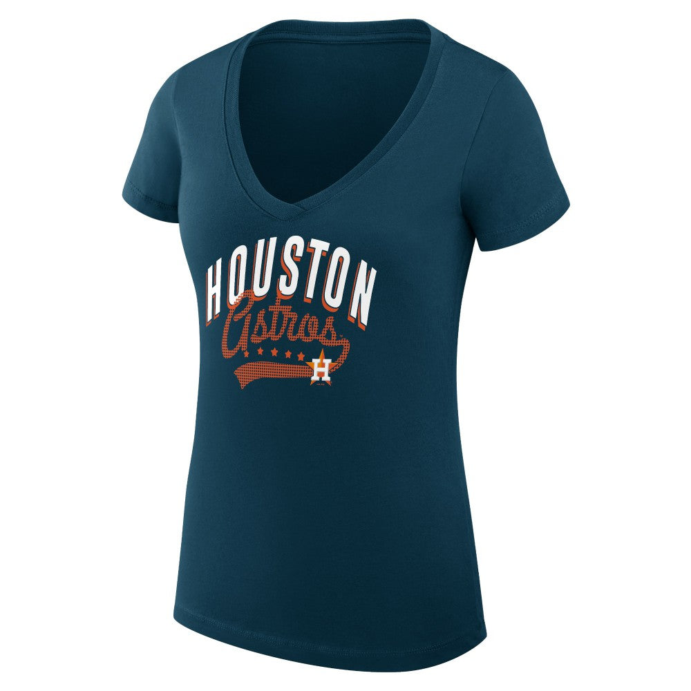 Houston Astros G-III 4Her by Carl Banks Women's Super-Slim Fit Lightweight Filigree Team V-Neck T-Shirt - Navy T-shirts